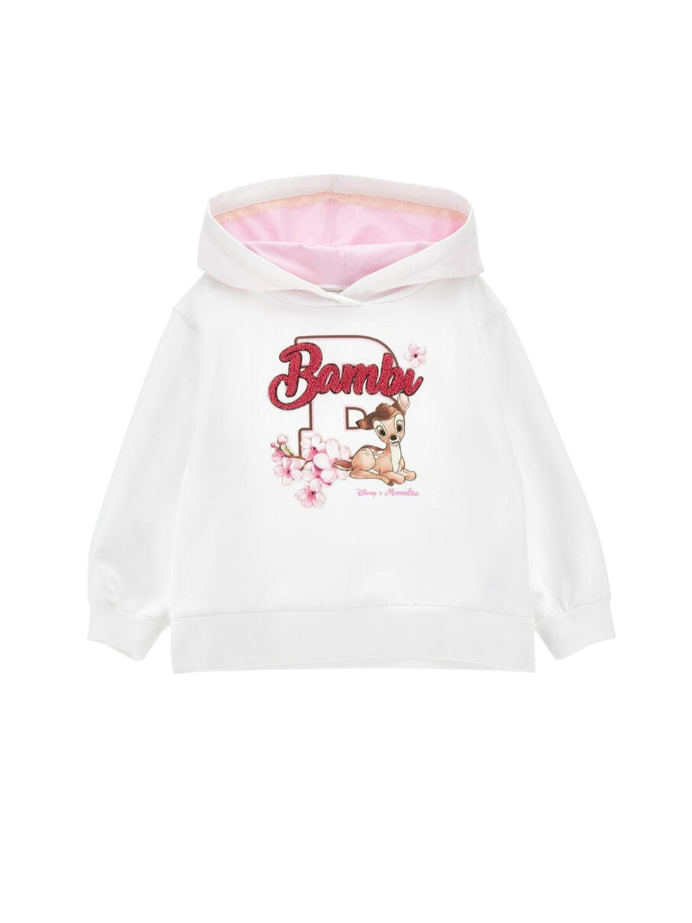 Felpa hoodie bambina con stampa bambi e dettagli floreali