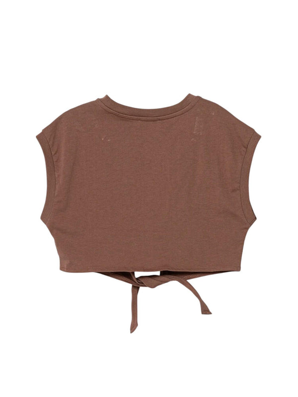 T-shirt bambina color terra con nodo e logo oro brillante