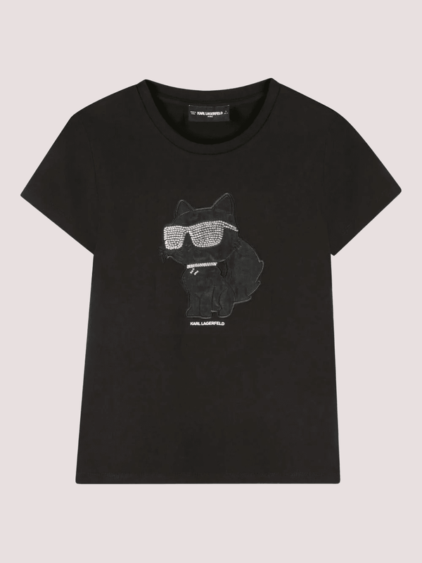 T-shirt nero con stampa grafica con strass Z30945 /09B KARL LAGERFELD 