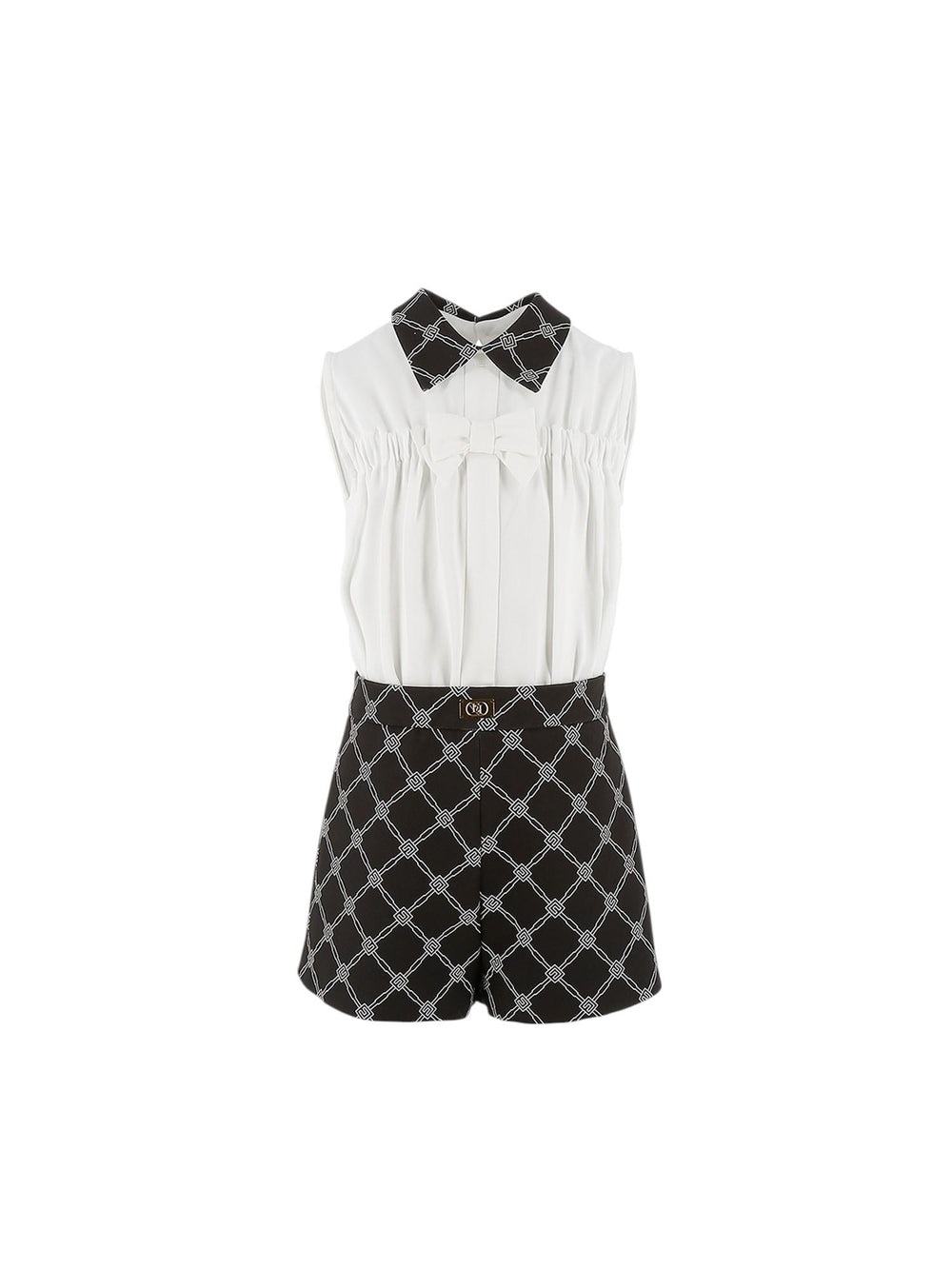 Tuta intera bambina con camicia bianca e shorts stampati