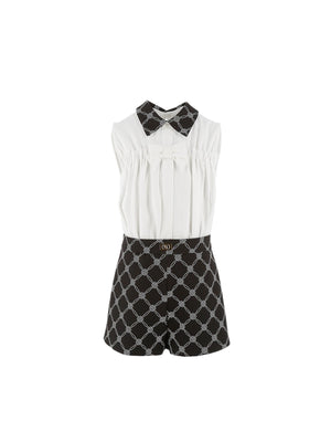 Tuta intera bambina con camicia bianca e shorts stampati