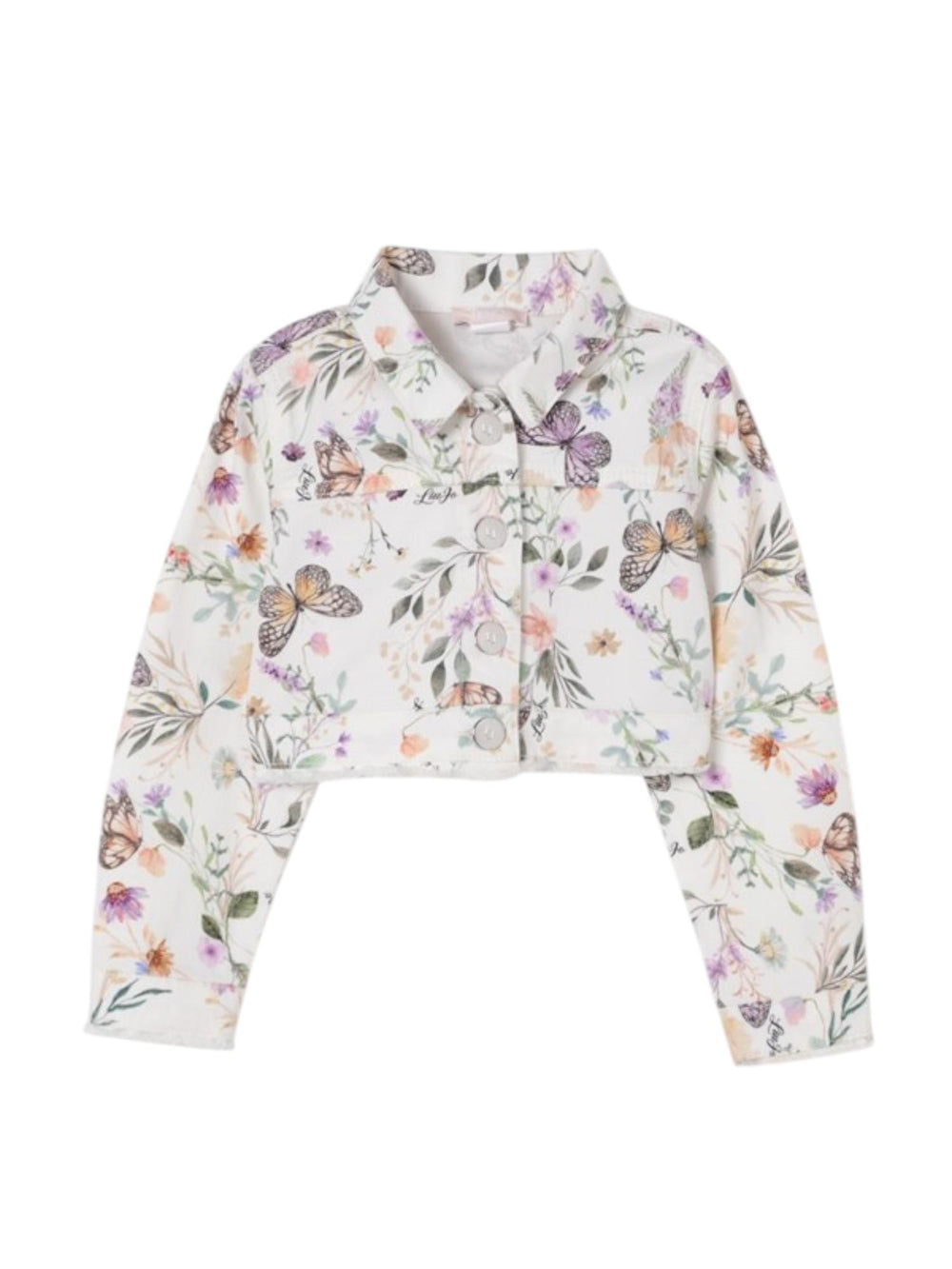 Giubbotto corto bambina floreale con farfalle