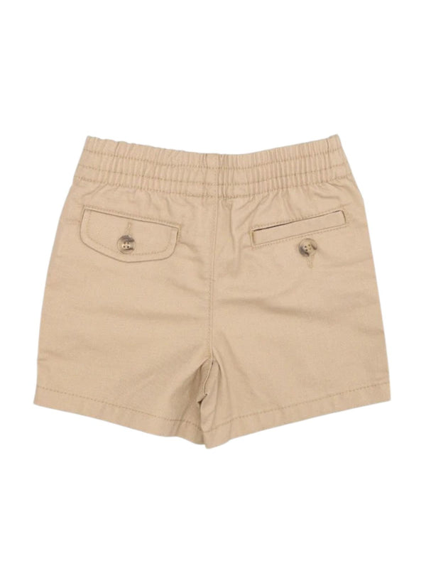Shorts bambino beige in cotone stretch con vita elasticizzata