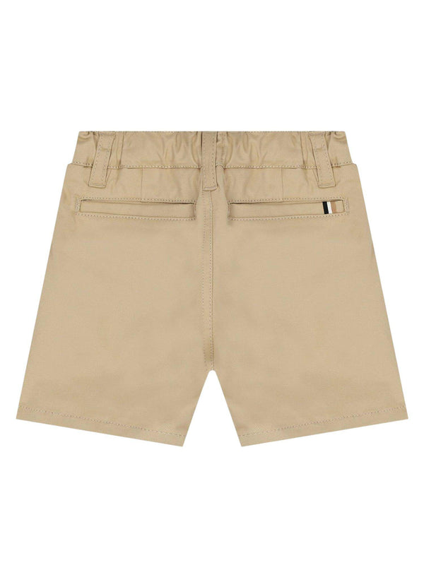 Shorts bambino beige con vita regolabile e tasche laterali