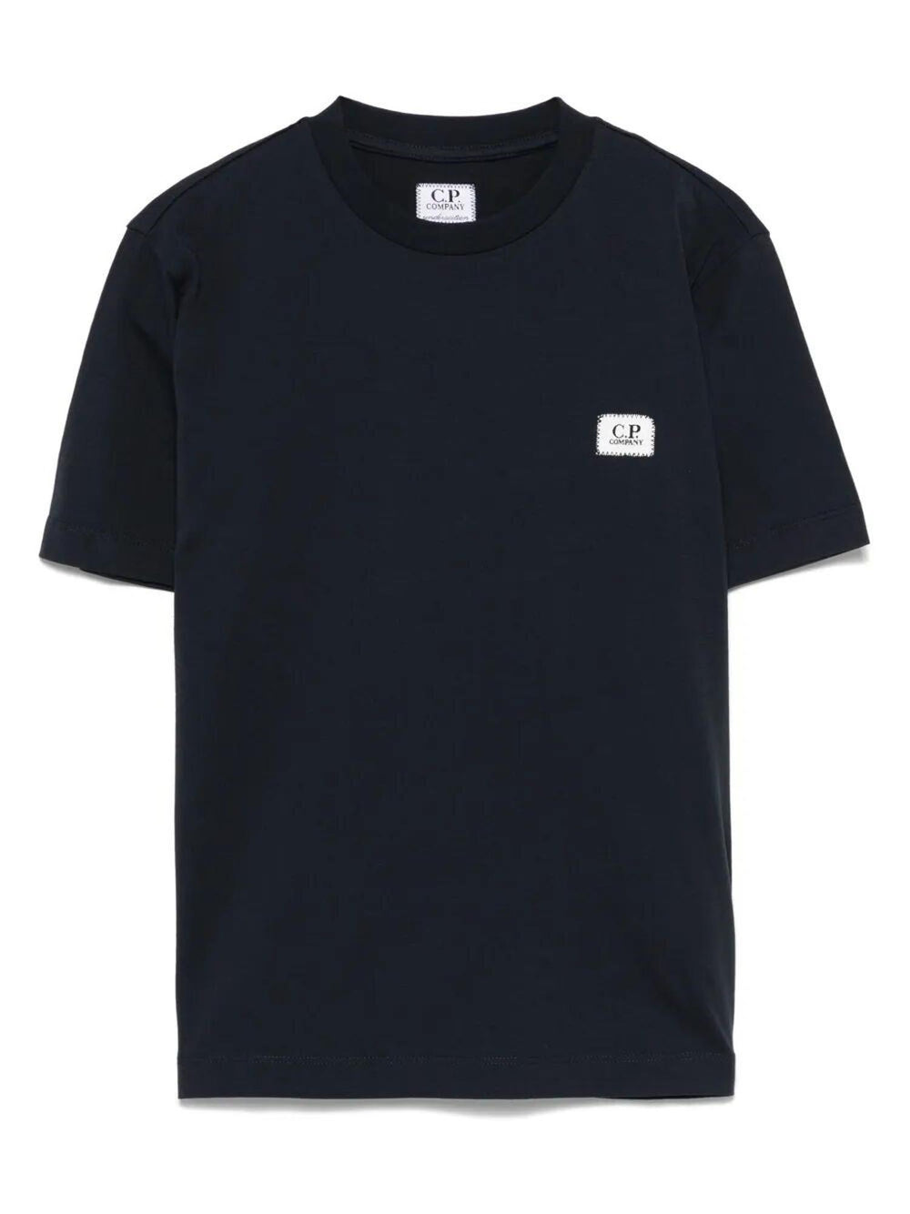 T-shirt bambino blu scuro in cotone con logo patch