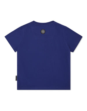 T-shirt bambino blu navy con stampa auto da corsa in cotone