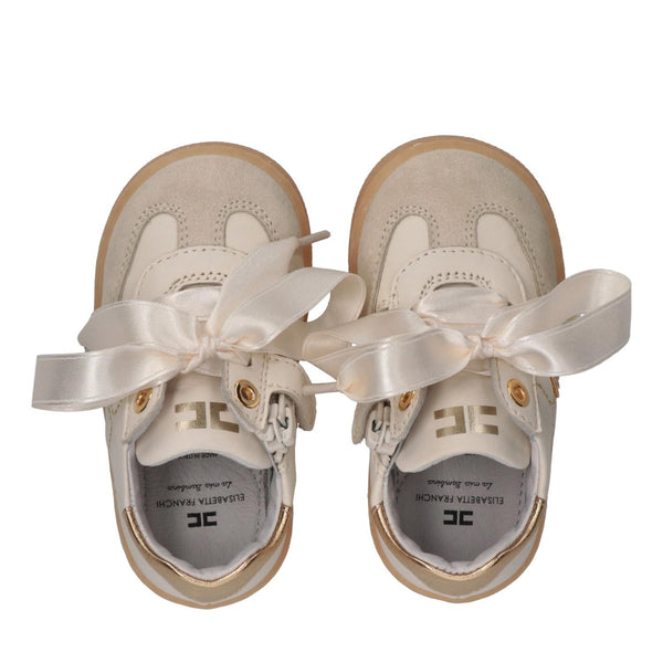 Sneakers in pelle con zip laterale e logo oro butter/gold F1A9 E0494 1877 /A725 ELISABETTA FRANCHI La Mia Bambina 