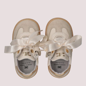 Sneakers in pelle con zip laterale e logo oro butter/gold F1A9 E0494 1877 /A725 ELISABETTA FRANCHI La Mia Bambina 