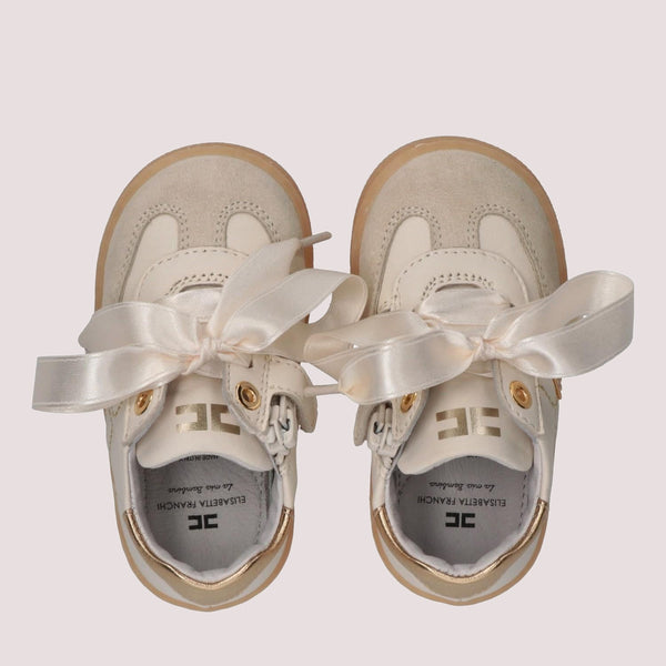 Sneakers in pelle con zip laterale e logo oro butter/gold F1A9 E0494 1877 /A725 ELISABETTA FRANCHI La Mia Bambina 