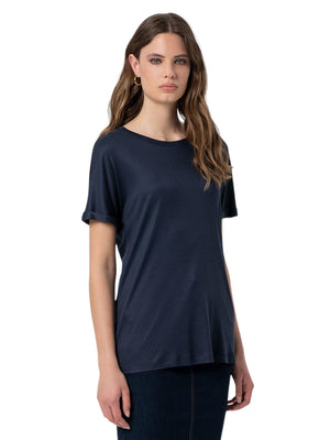 T-shirt donna dark blue in jersey di seta