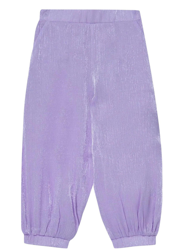 Pantaloni lunghi bambina glicine effetto lamé