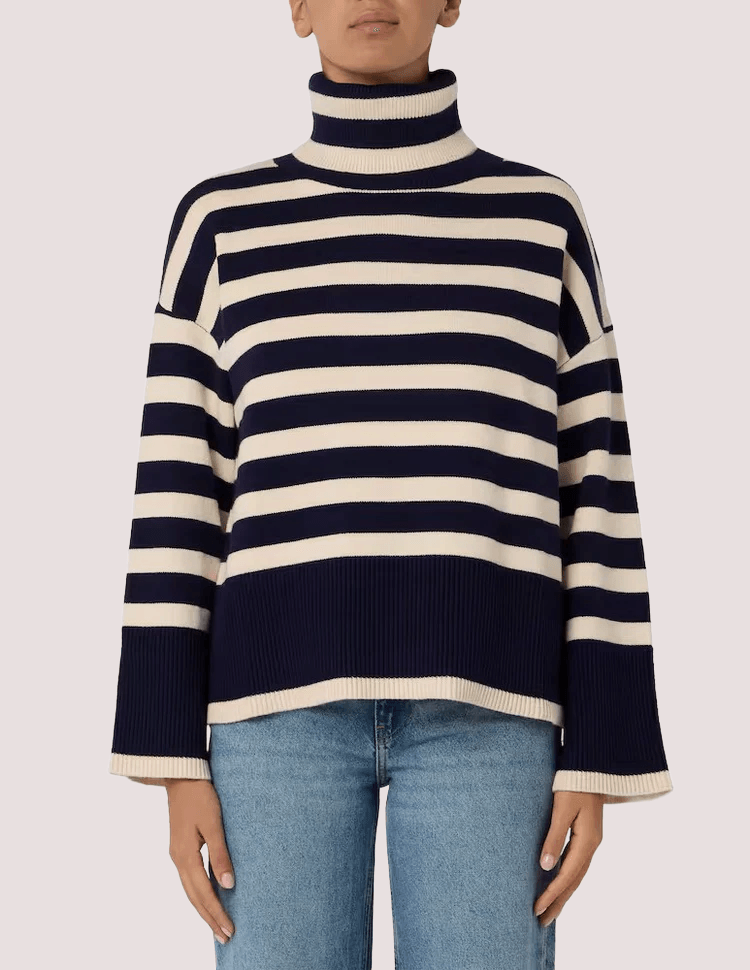 Maglione a collo alto a righe 106514 /BLU/LATTE ANNARITA N 