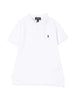 Polo bambino bianca in cotone con logo blu ricamato