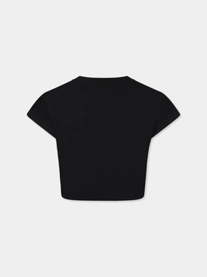 T-shirt bambina nera crop in cotone
