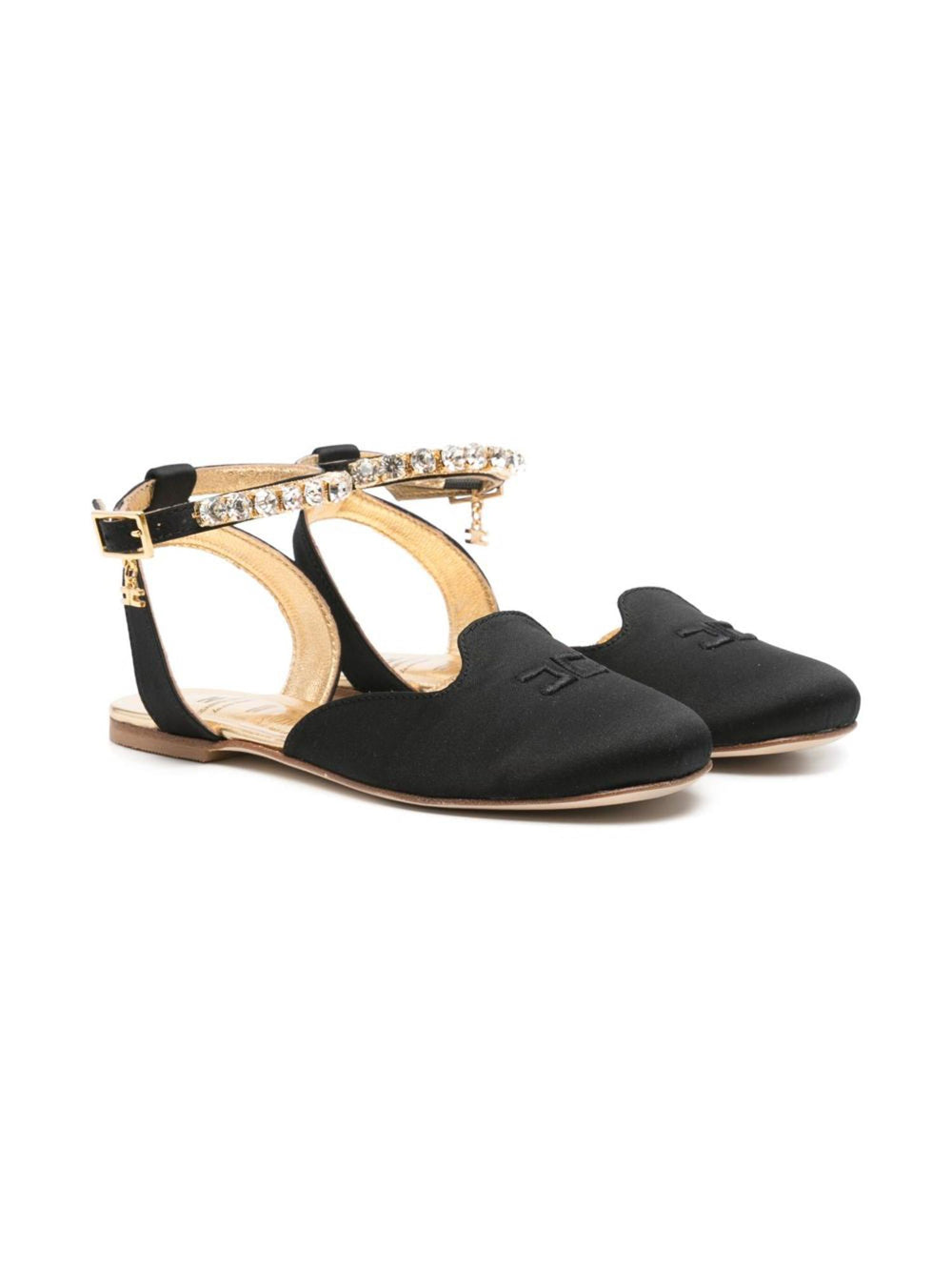 Ballerine bambina nere in pelle con cinturino gioiello