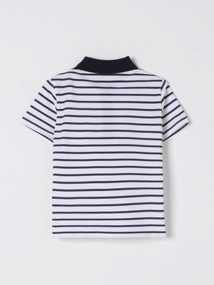 Polo bambino a righe blu e avorio in cotone