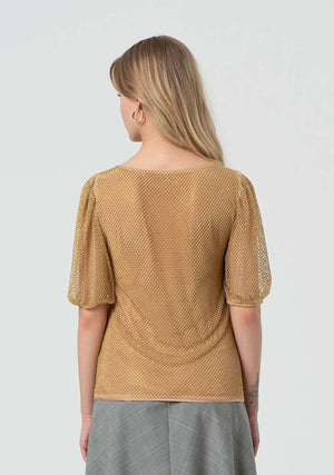 Maglia oro in rete con maniche a palloncino