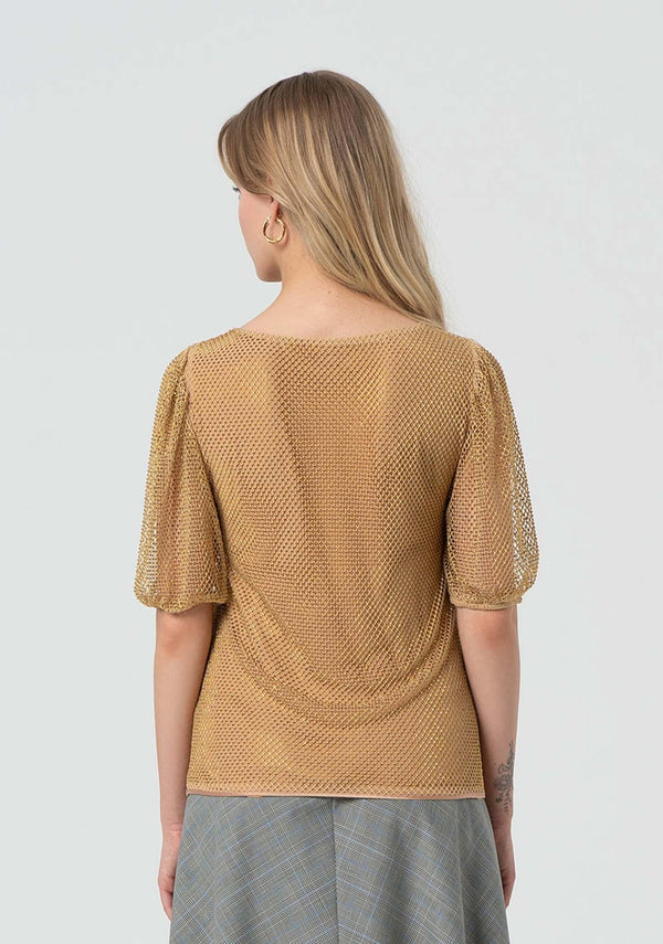 Maglia oro in rete con maniche a palloncino