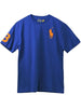 T-shirt bambino blu con logo arancione e dettagli sportivi