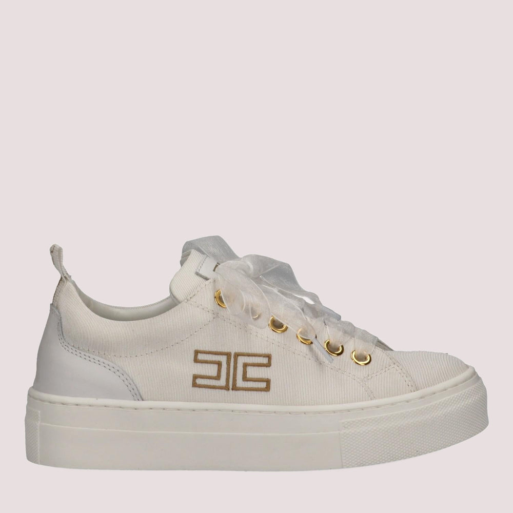 Sneakers basse in tessuto con logo ricamato ivory white F4A9 E0528 1256 /0139 ELISABETTA FRANCHI La Mia Bambina 