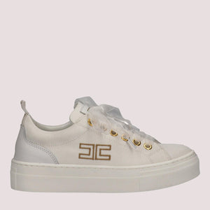 Sneakers basse in tessuto con logo ricamato ivory white F4A9 E0528 1256 /0139 ELISABETTA FRANCHI La Mia Bambina 