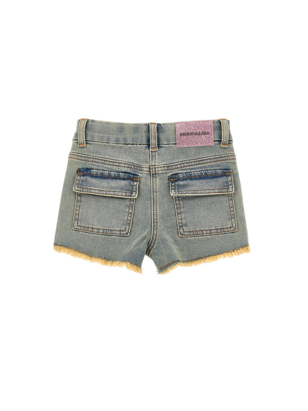 Shorts bambina in denim ricamato