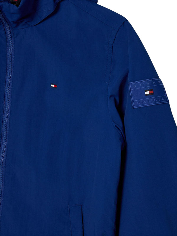 Giubbotto bambino blu in nylon riciclato con cappuccio