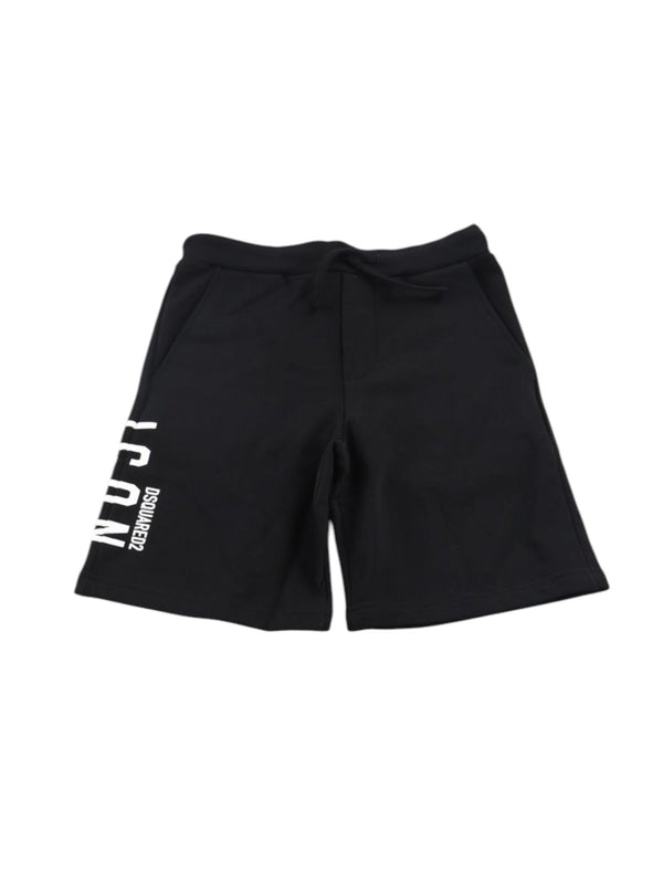 Shorts bambino neri con stampa Icon
