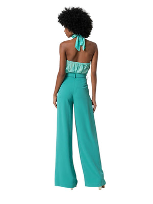 Pantaloni donna turchesi a palazzo con pinces