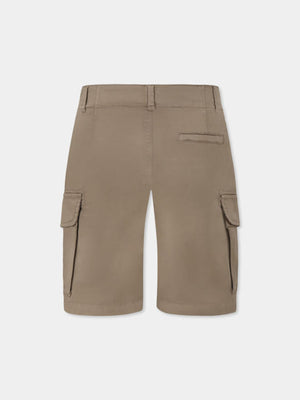 Bermuda bambino beige in cotone stretch con tasche cargo