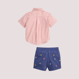 Camicia in popeline a righe e pantaloncini ricamati 320B21361 /001 POLO RALPH LAUREN 
