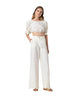 White wide leg women's trousers with embroidery
