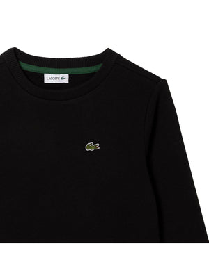 Felpa bambino nera girocollo in cotone con logo ricamato