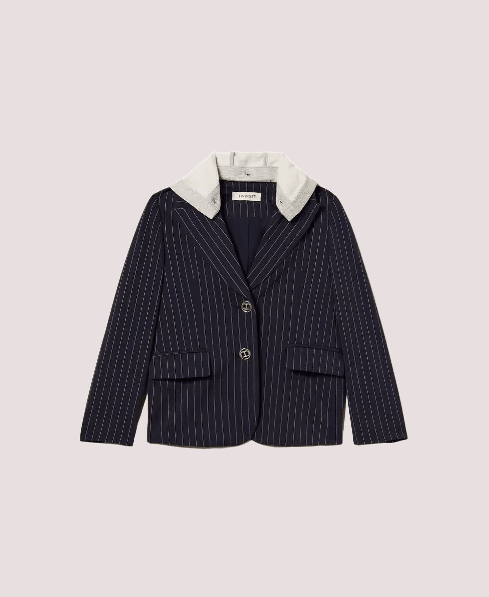 Giacca blazer gessata con cappuccio 252GJ2040 /12713 TWINSET 