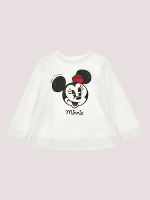 T-shirt per neonata Monnalisa x Disney bianca con stampa Minnie Mouse<BR/> 39F610 6005 /0001 MONNALISA 