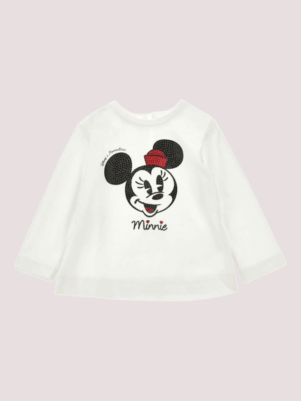 T-shirt per neonata Monnalisa x Disney bianca con stampa Minnie Mouse<BR/> 39F610 6005 /0001 MONNALISA 