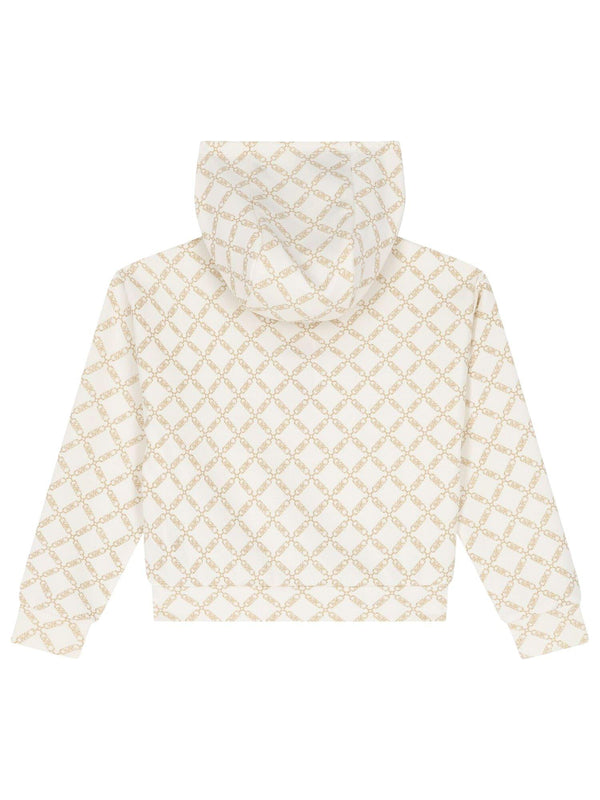 Felpa bambina con cappuccio stampa logo all-over