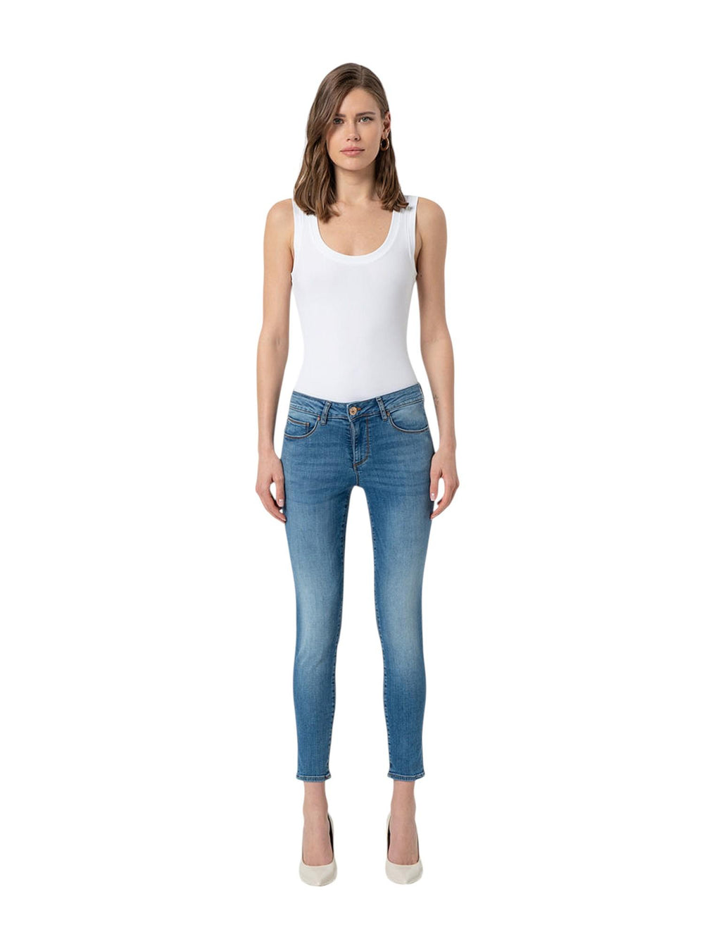 Jeans skinny donna in denim chiaro elasticizzato
