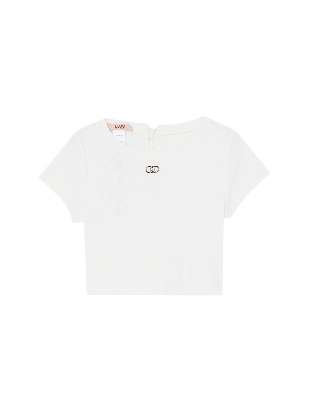 T-shirt bambina bianca cropped con logo minimal
