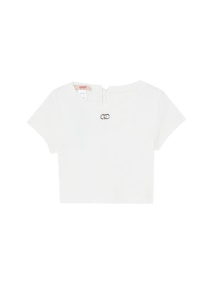 T-shirt bambina bianca cropped con logo minimal
