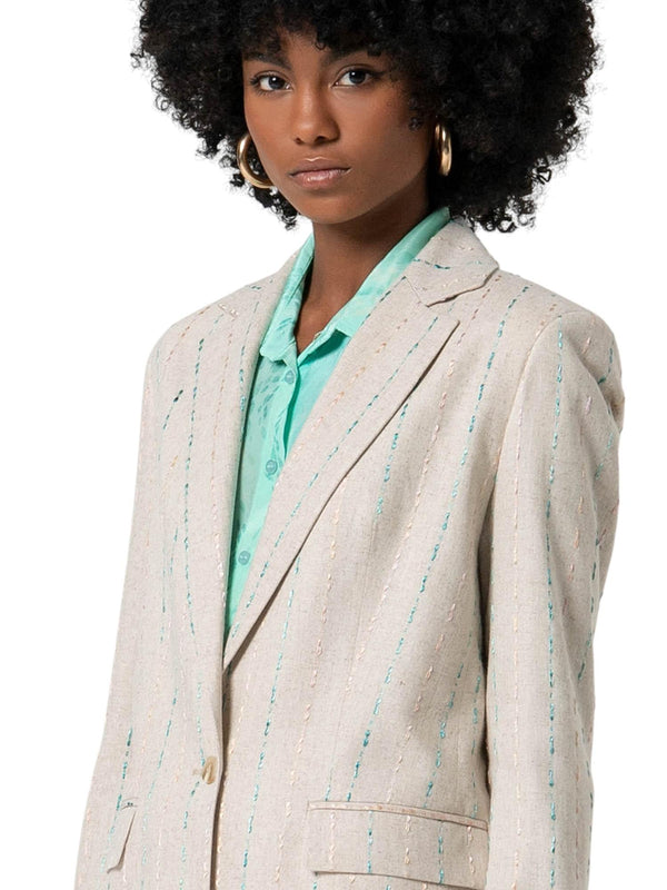 Giacca donna beige con righe lurex