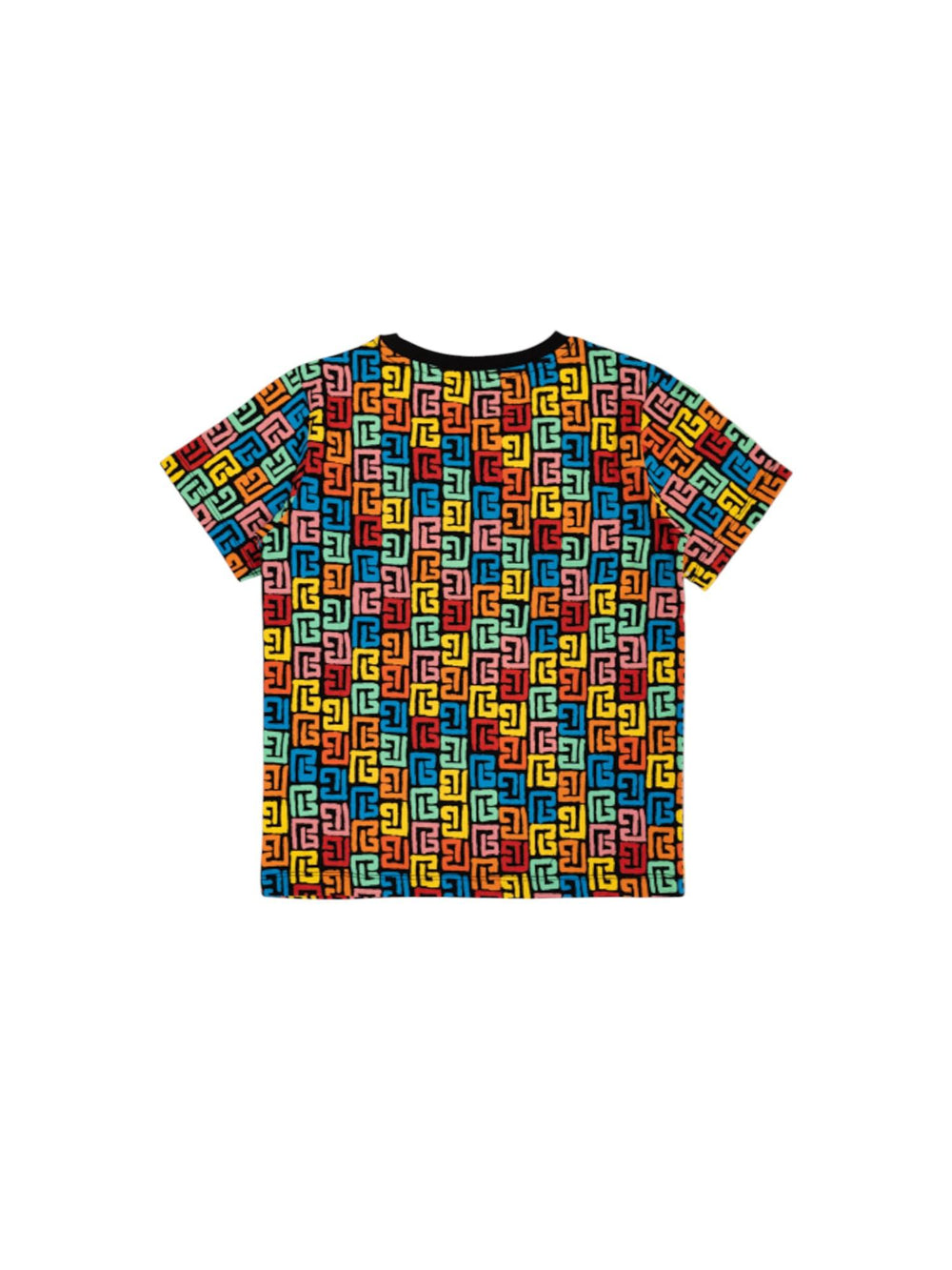 T-shirt bambino nera multicolor in cotone con stampa monogramma