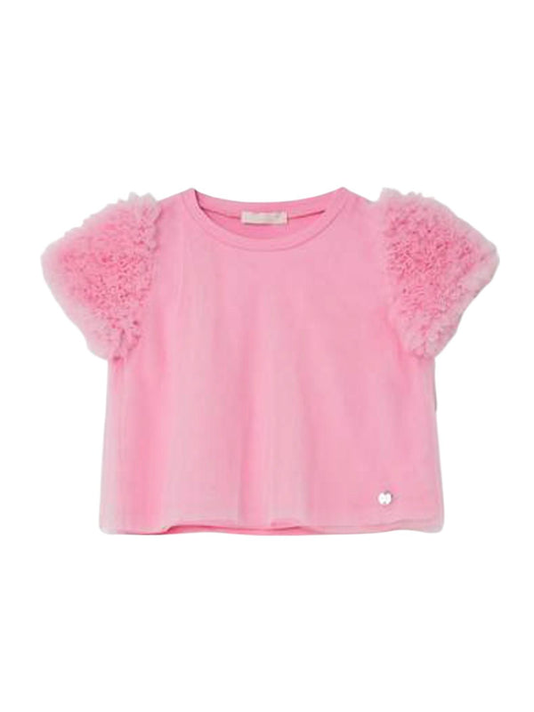 T-shirt bambina rosa con maniche in tulle effetto nuvola KA5127 J9239 /X0065 LIU JO 