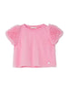 T-shirt bambina rosa con maniche in tulle effetto nuvola