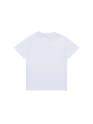 T-shirt bambino bianca con foglia dacero rossa