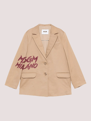 Blazer  beige con stampa logo F5MSJGJK101 /MS030 MSGM KIDS 