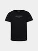 T-shirt bambina nera in cotone con logo strass