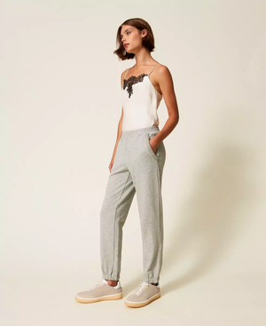 Pantaloni in felpa con strass e perle 252LI2MDD /00082 TWINSET 