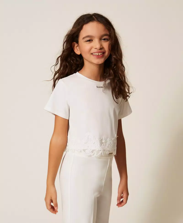 T-shirt con pizzo e logo 261GJ2090 /526 TWINSET 