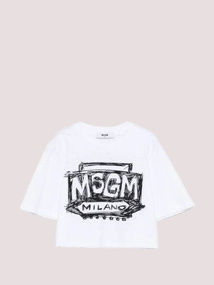 T-shirt cropped con logo stampato S6MSJGTH128 /001 MSGM KIDS 